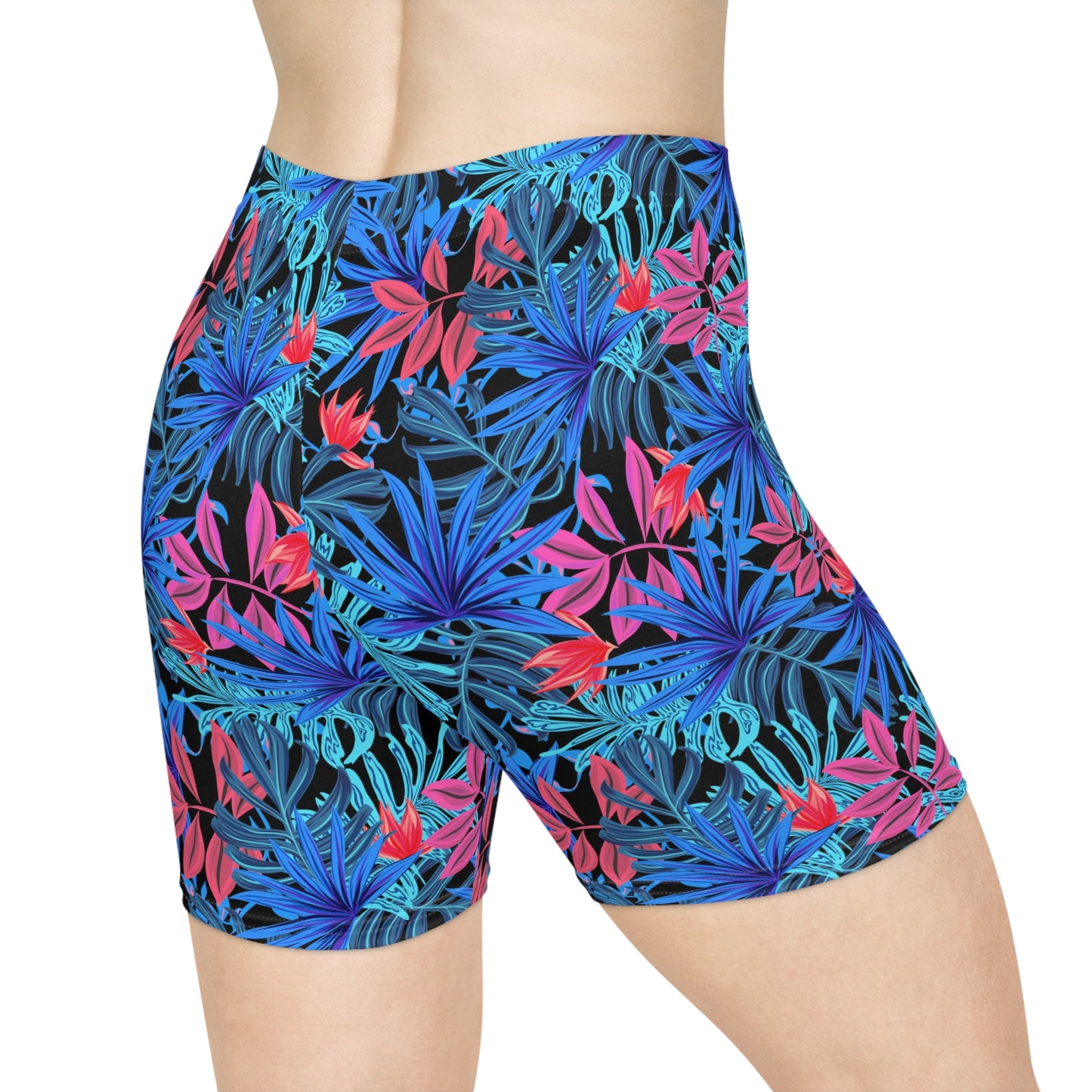 Blue Floral Biker Shorts