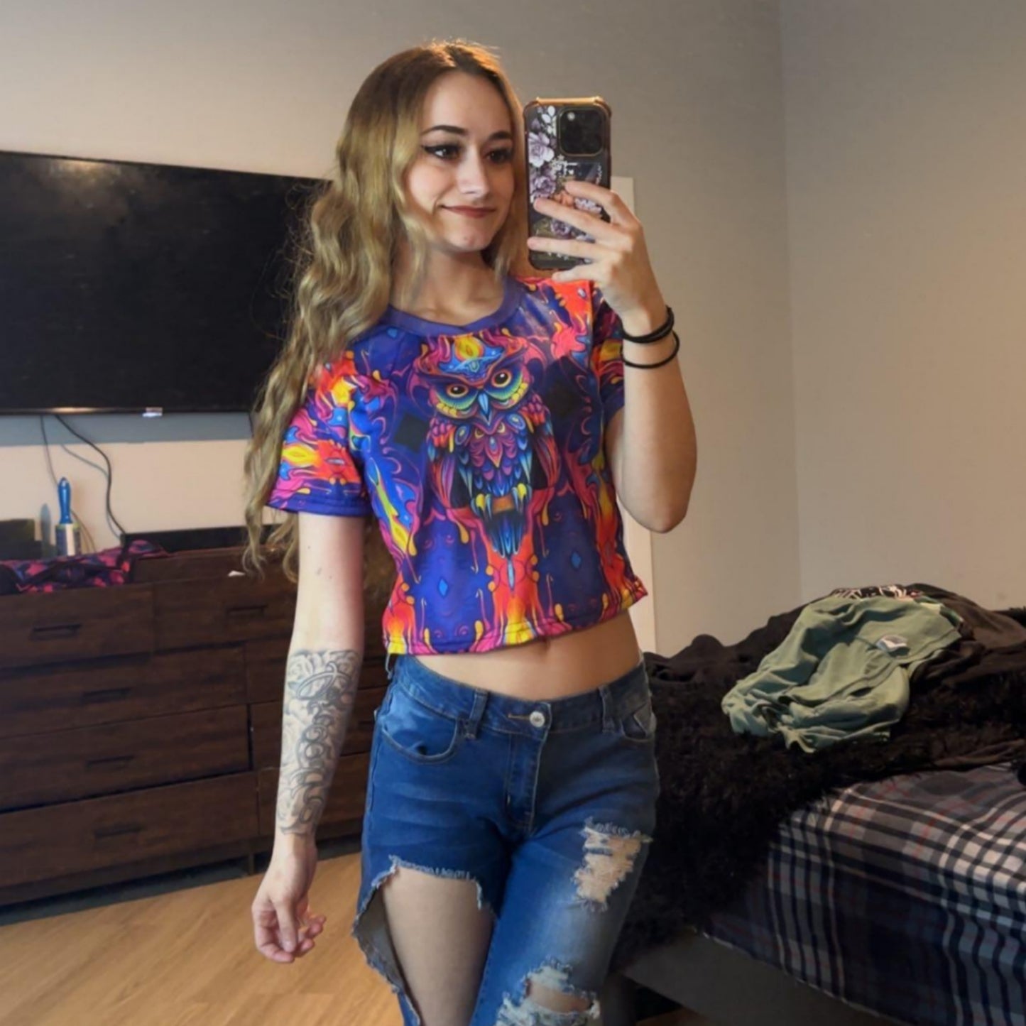 Trippy Owl Crop Top