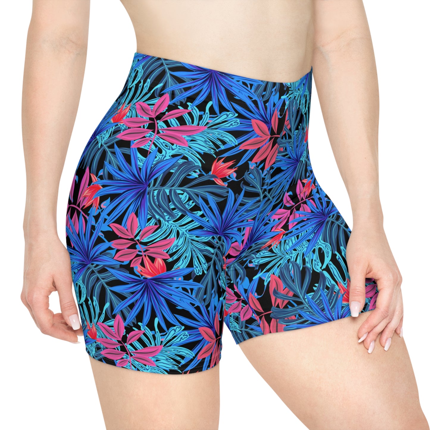 Blue Floral Biker Shorts