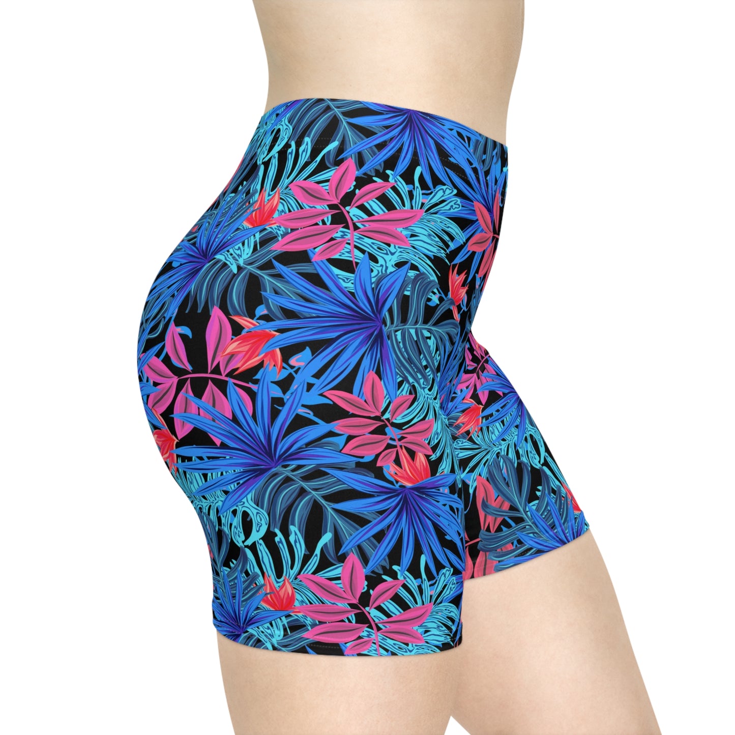 Blue Floral Biker Shorts