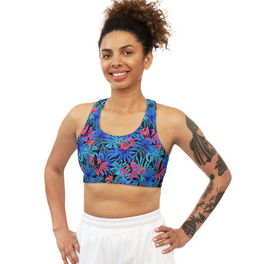 Blue Floral Sports Bra